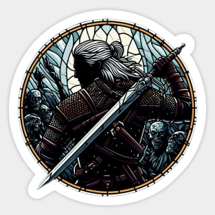 Stained Glass Monster Slayer Fights Undead - Dark Fantasy Sticker